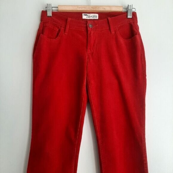 OLD NAVY Rockstar Thin Rib Velour Corduroy Skinny Pants Red Sz 2 Flawed - Picture 6 of 16